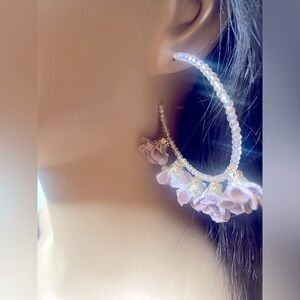 Nicole Miller Beaded hoop earrings with hanging flowers